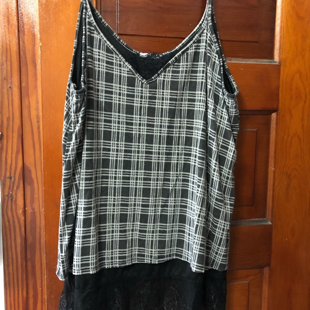 Black and white plaid and lace camisole